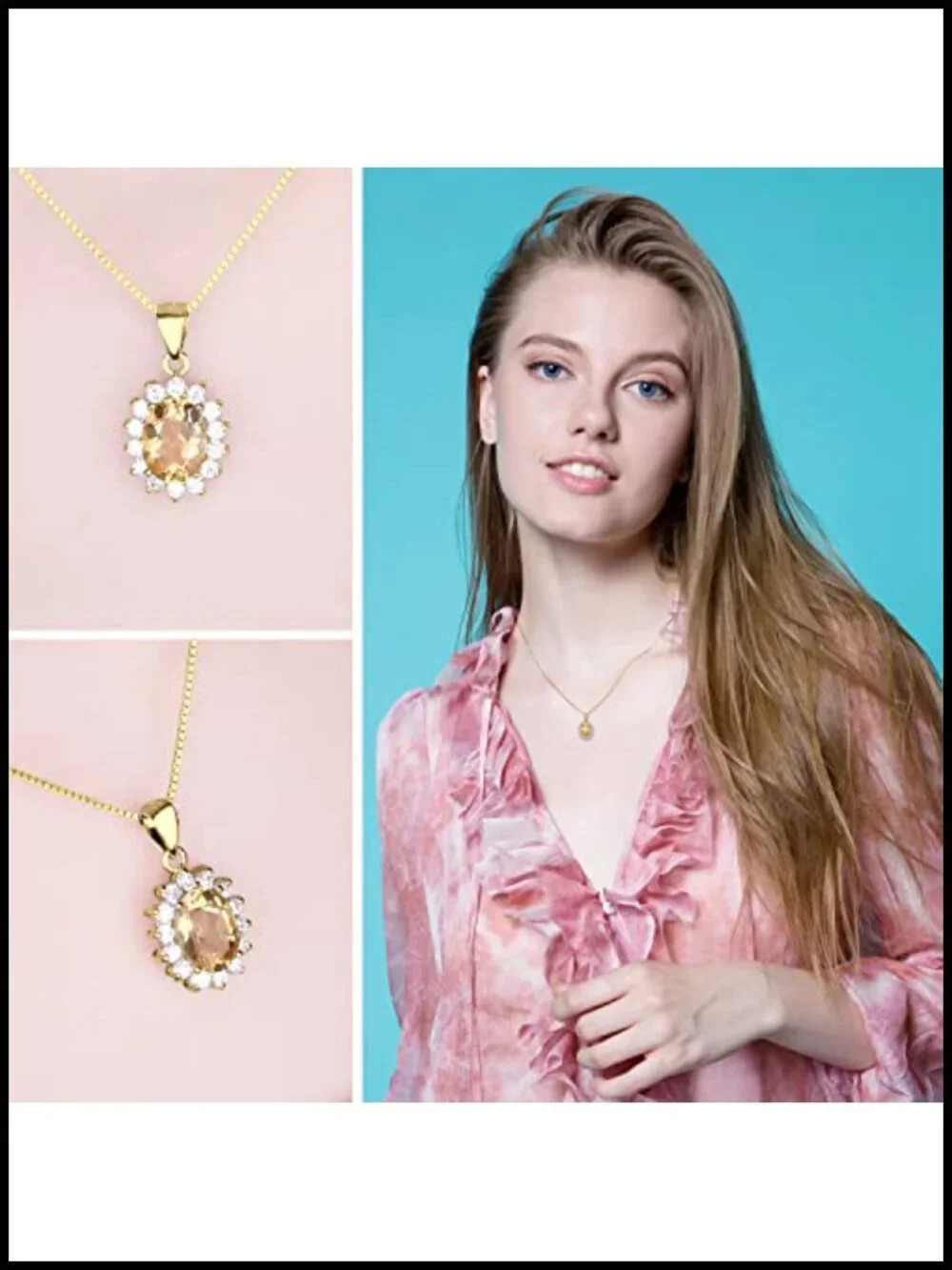925 Sterling Silver Natural Gemstone Pendant Necklace for Women